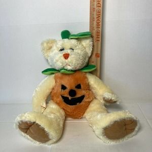Plush Halloween Pumpkin Yellow Teddy Bear KellyToy SO SOFT 14" Stuffed